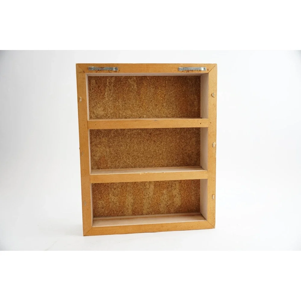 Steven Klein Cat Print Wooden Wall Cabinet Small Tan Cork Board Shelves Good‎